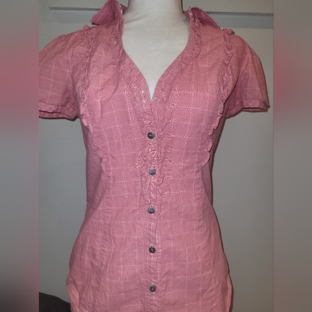 Guess Blush Checkered Button-Down Shirt